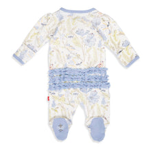 Load image into Gallery viewer, Blue Blossom Organic Cotton Ruffle Magnetic Parent Favorite Footie