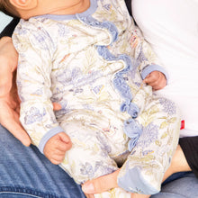 Load image into Gallery viewer, Blue Blossom Organic Cotton Ruffle Magnetic Parent Favorite Footie