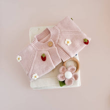 Load image into Gallery viewer, Cotton Strawberry Flower Cardigan, Blush | Baby Sweater