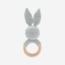 Load image into Gallery viewer, Teether Bunny Grey Cotton Rattle Baby Gift Crochet Spring