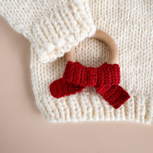 Load image into Gallery viewer, Teether Bow Red Cotton Crochet Fall Christmas Gift Holiday