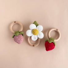 Load image into Gallery viewer, Teether Strawberry Red Cotton Crochet Rattle Baby Toy