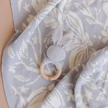 Load image into Gallery viewer, Teether Bunny Grey Cotton Rattle Baby Gift Crochet Spring