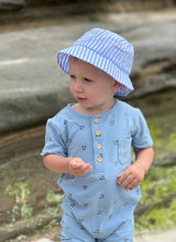 Load image into Gallery viewer, Martingale Blue Henley Henry Romper