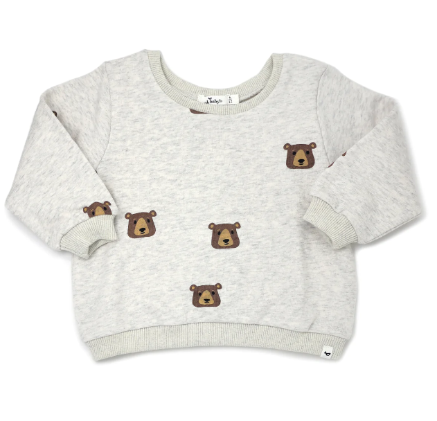 oh baby! Brooklyn Boxy Sweatshirt with Brown Bear Faces Print - Oatmeal Heather