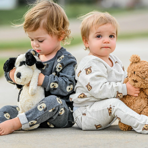 oh baby! Brooklyn Boxy Sweatshirt with Brown Bear Faces Print - Oatmeal Heather