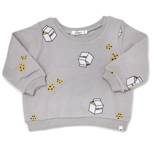 oh baby! Brooklyn Boxy Sweatshirt with Milk & Cookies Print - Pale Gray