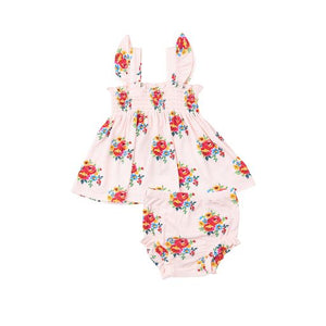 Pretty Bouquets Ruffle Strap Smocked Top and Diaper Cover