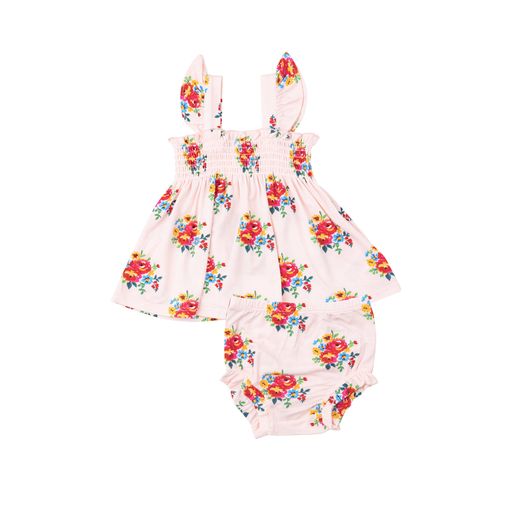 Pretty Bouquets Ruffle Strap Smocked Top and Diaper Cover