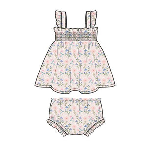 Simple Pretty Floral Ruffle Strap Smocked Top and Diaper Cover