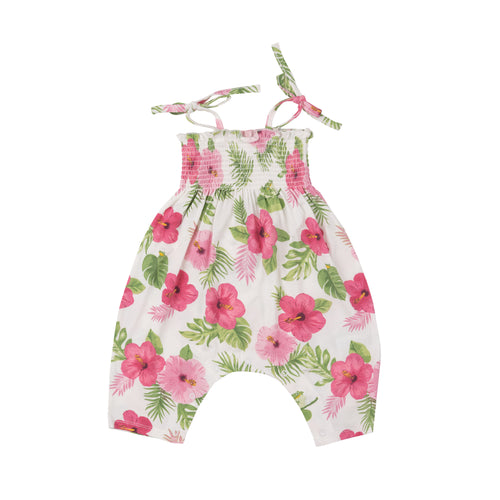 Hibiscus Tie Strap Smocked Romper