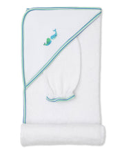 Load image into Gallery viewer, Watercolor Whales Hooded Towel w/ Mitt Set - Multi