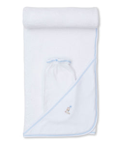 Pups in Action Hooded Towel w/ Mitt Set - White/Light Blue