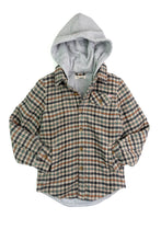 Load image into Gallery viewer, Glen Hooded Shirt - Beige/Teal Check