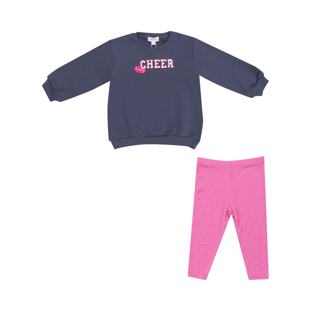 Footballs French Terry Puffy Oversized  Sweatshirt & Pink Rib Legging