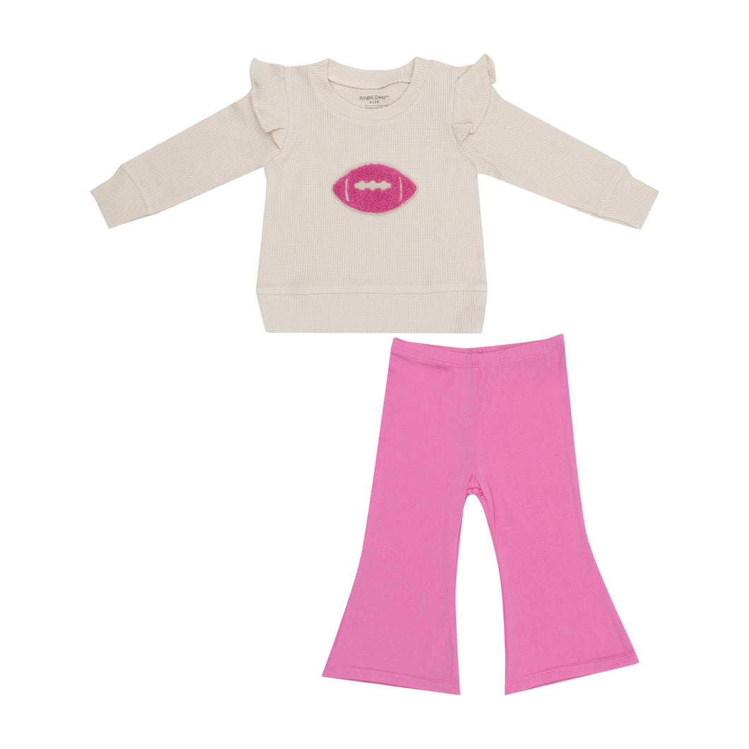 Footballs Waffle Ruffle Sweatshirt +  Pink Bamboo Baby Bells