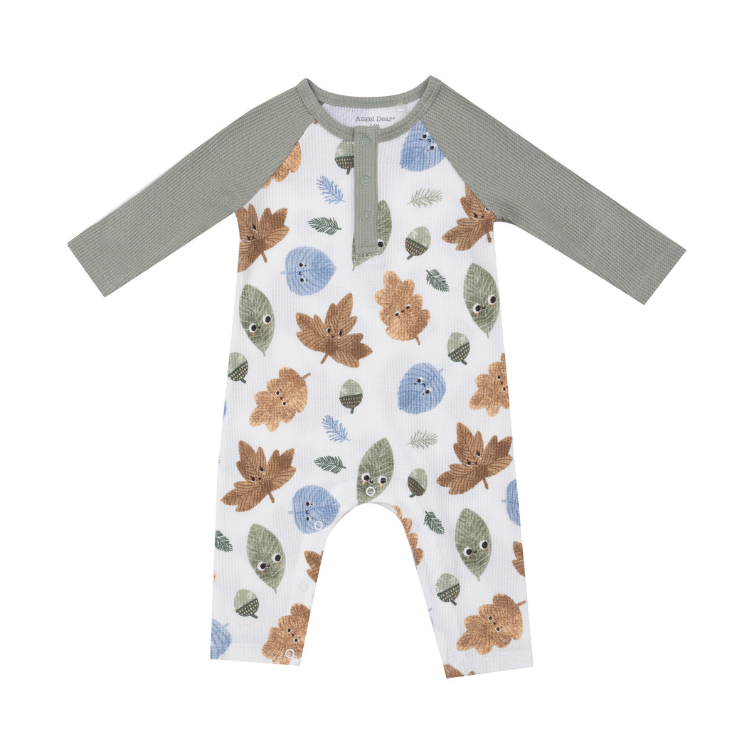 Cuddly Leaves - L/S Raglan Henley  Romper