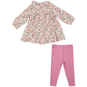 Acorn Floral - Peter Pan Ruffle Collar Dress and Ribbed Leggings