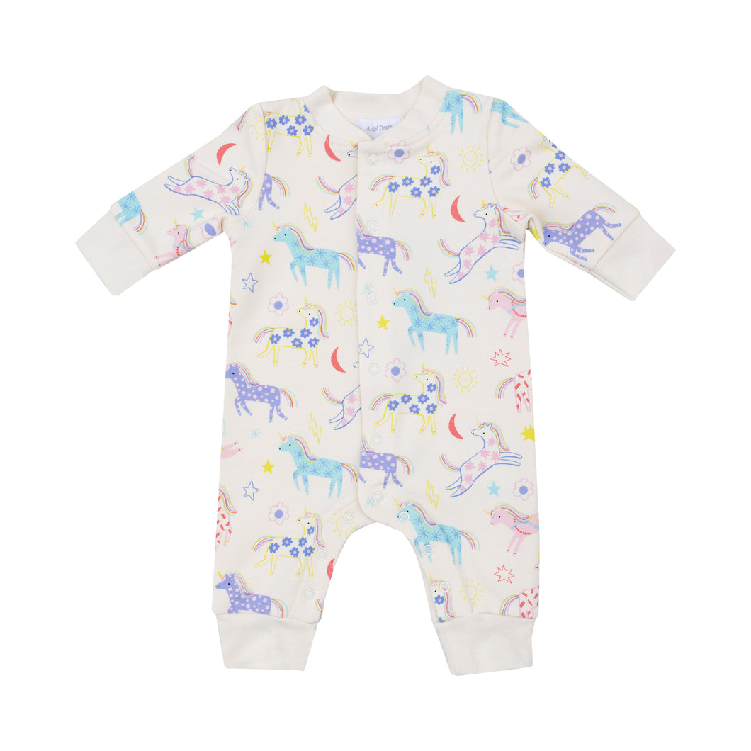 French Terry Fun Unicorns - Baseball  Collar Romper