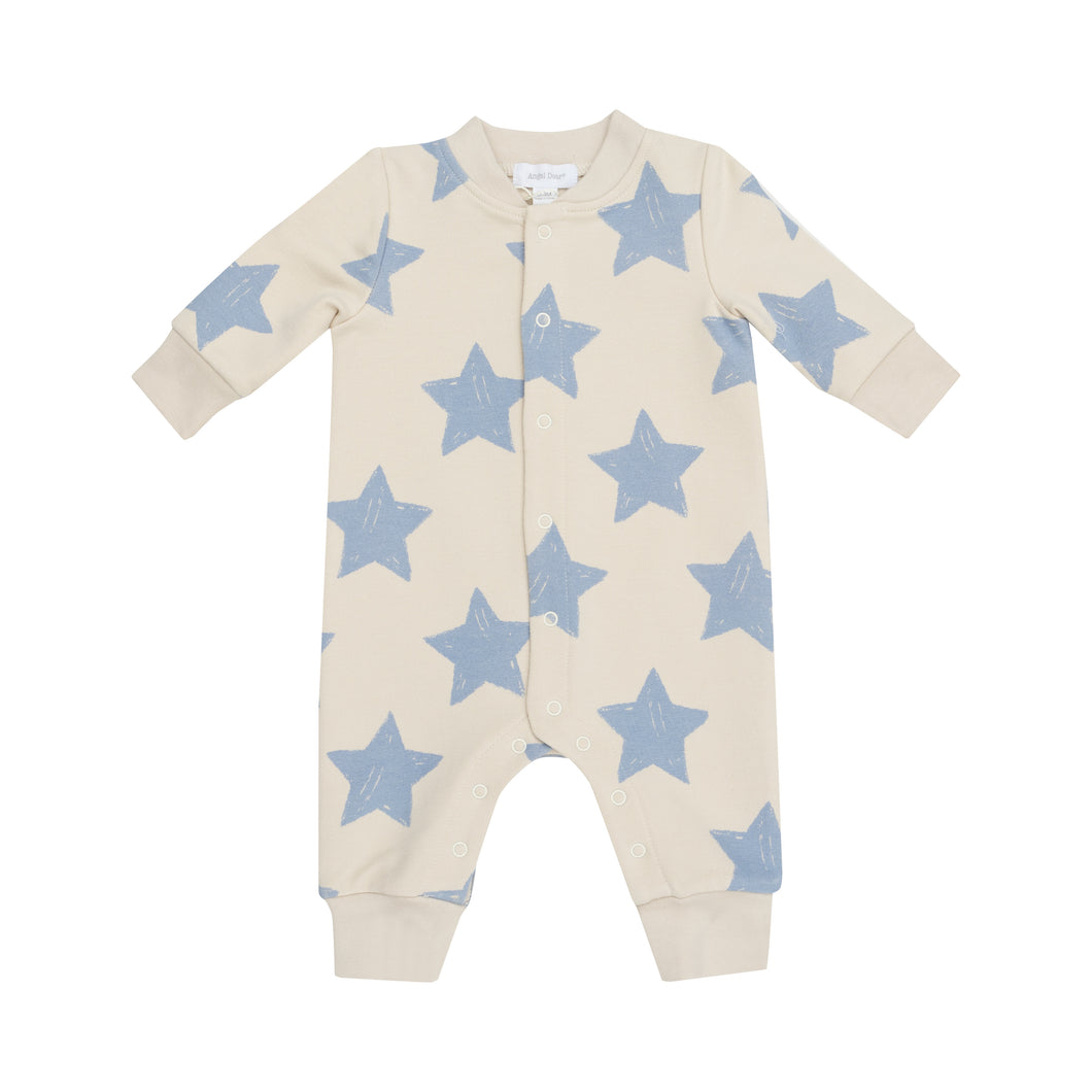 French Terry Sketchy Stars Blue -  Baseball Collar Romper