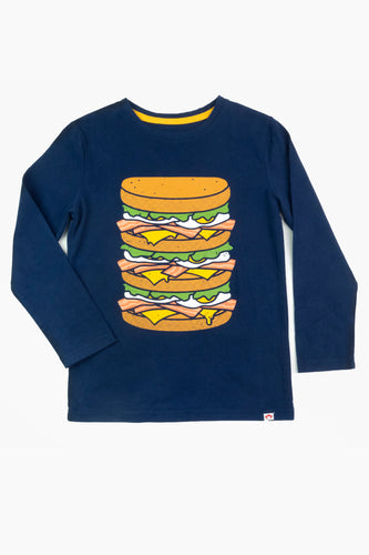 Graphic Long Sleeve Tee - Bacon, Eggs & Cheese - Navy Blue