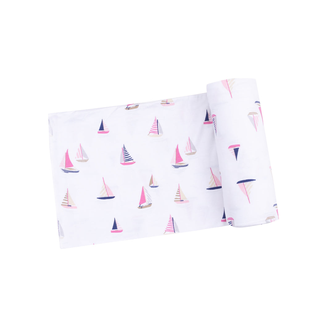 Sailboats Pink Swaddle Blanket