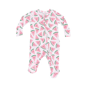 Watermelon Hearts 2 Way Zipper Ruffle Back Footie