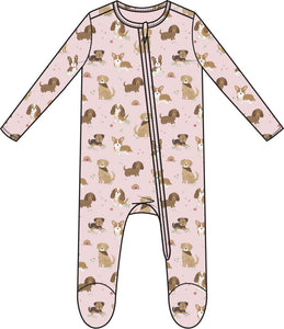 Best Friend Dogs - Pink 2 Way Zipper Ruffle Back Footie