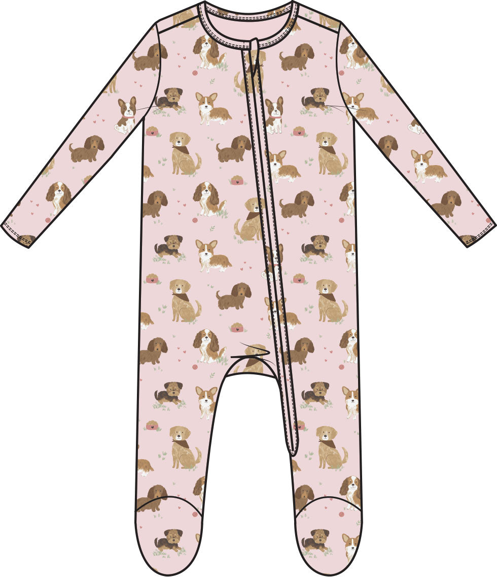Best Friend Dogs - Pink 2 Way Zipper Ruffle Back Footie