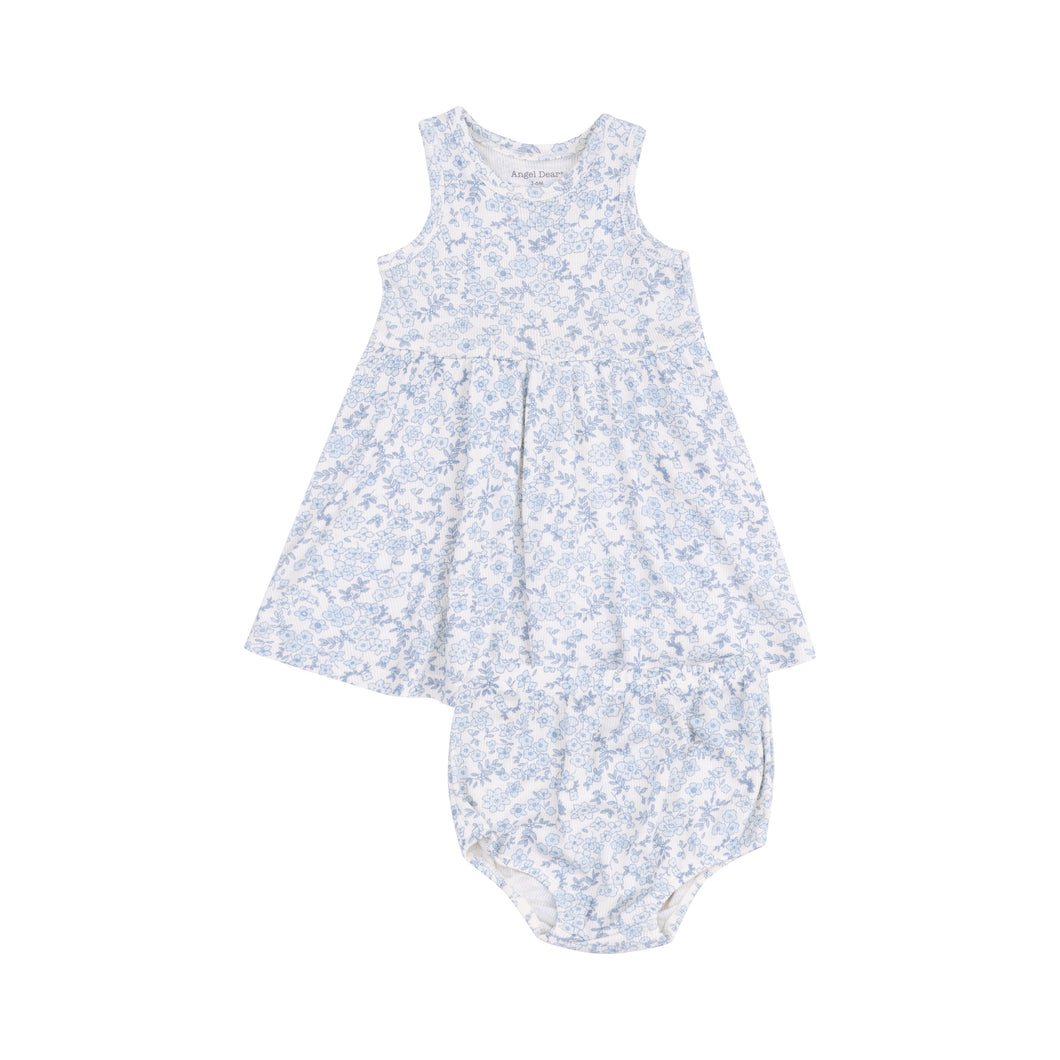 Blue Calico Floral Tank Dress And Bloomer