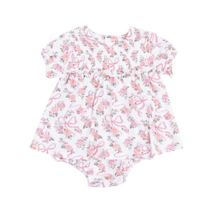 Ribbon And Flowers Smocked Ruffle Bubble W/ Skirt