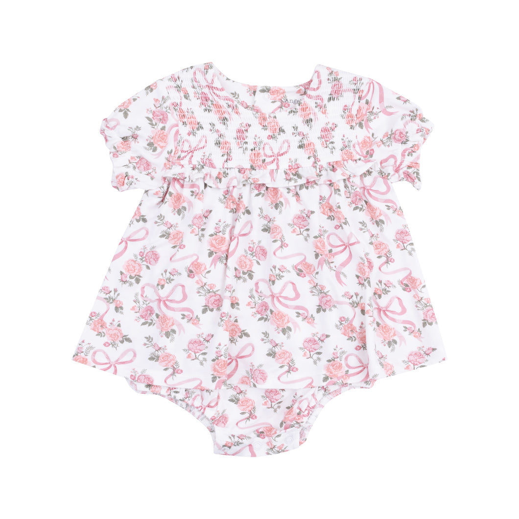 Ribbon And Flowers Smocked Ruffle Bubble W/ Skirt