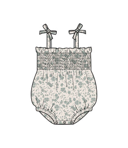 Baby'S Breathe Floral Tie Strap Smocked Bubble