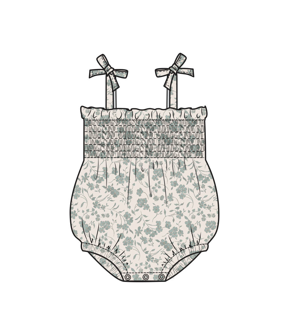 Baby'S Breathe Floral Tie Strap Smocked Bubble