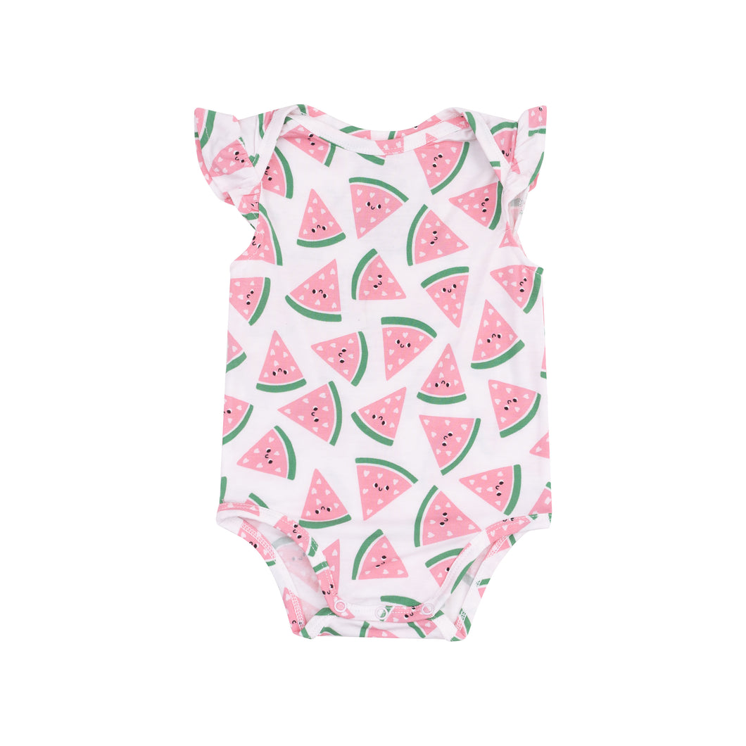 Watermelon Hearts Ruffle Sleeve Bodysuit