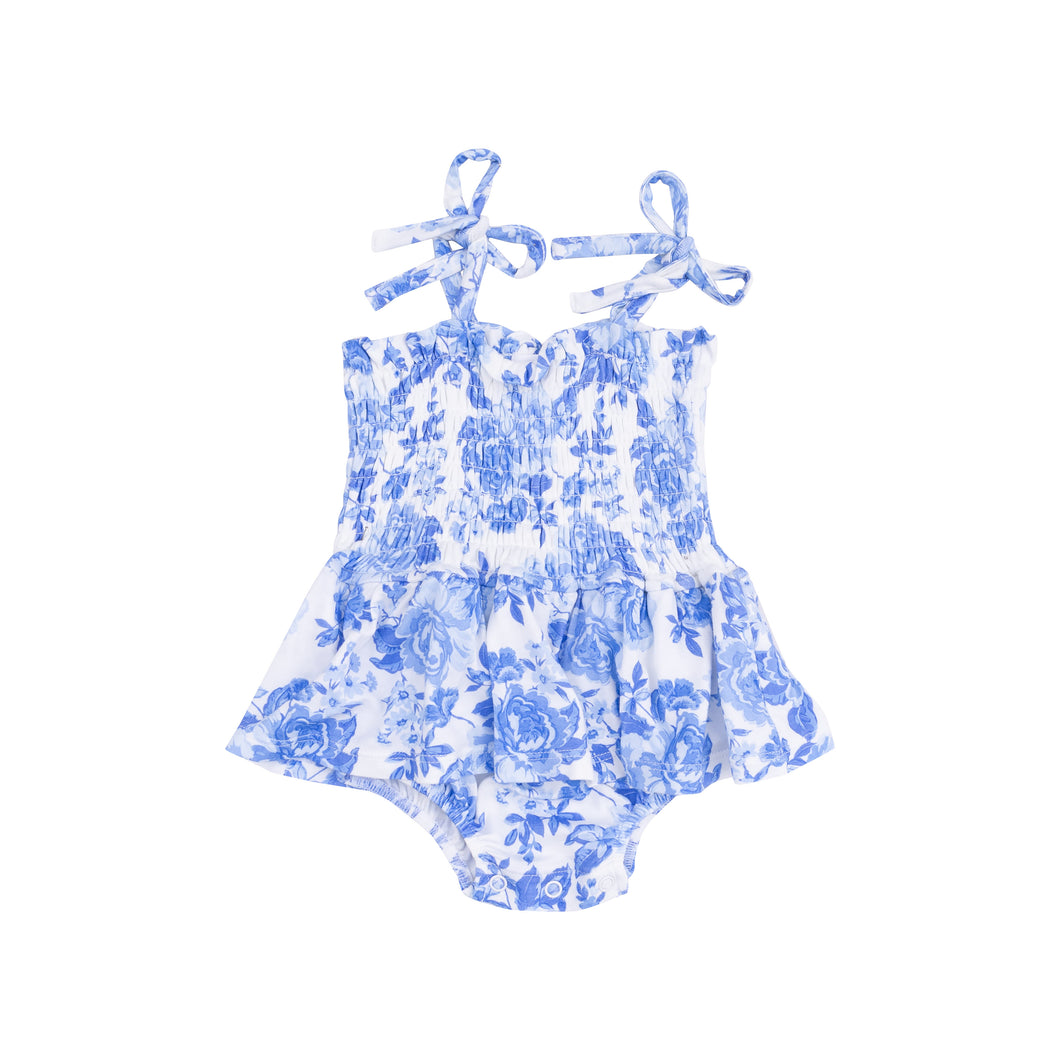 Roses In Blue  Smocked Bubble W/  Skirt