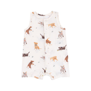 Watercolor Puppies Sleeveless Shortie Romper