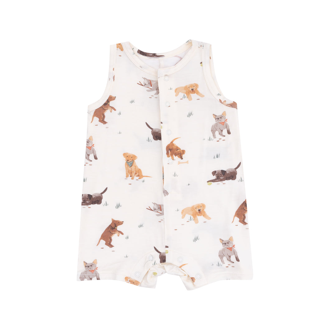 Watercolor Puppies Sleeveless Shortie Romper