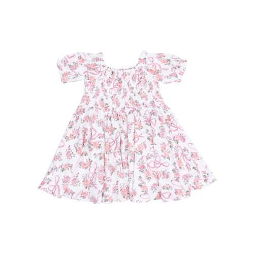 Ribbon And Flowers  Puff Sleeve Smocked  Dress And DC (Dress only)