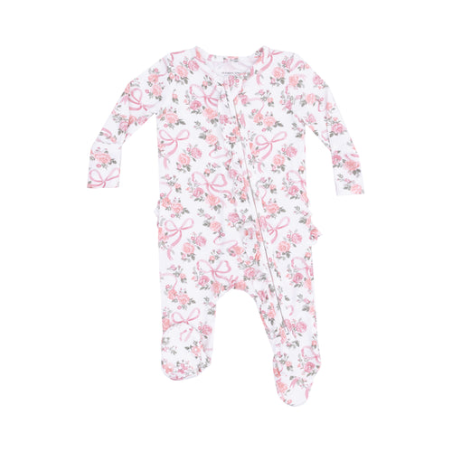 Ribbon And Flowers 2 Way Ruffle Zipper Footie