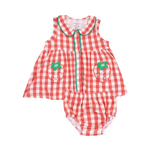 Strawberry Gingham  Peter Pan Button Front  Dress With Ric Rac  Trim And Dc (Dress Only)