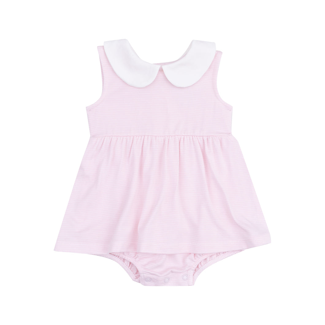 Stripe Classic Pink  Peter Pan Collar  Bubble W/ Skirt