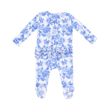 Load image into Gallery viewer, Roses In Blue 2 Way Zipper Ruffle Back Footie