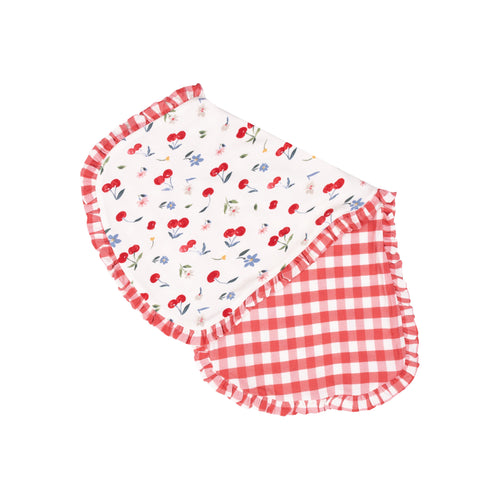 Watercolor Cherries + Gingham Ruffle Burp Cloth