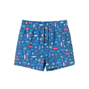 Navy Surf Icon Printed Swim Trunk