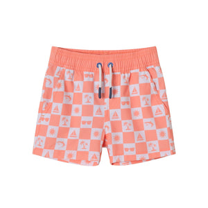 Orange Checker Icon Printed Swim Trunk