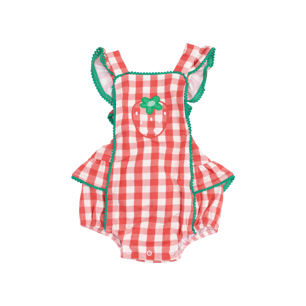 Strawberry Gingham Ric-Rac Ruffle Sunsuit