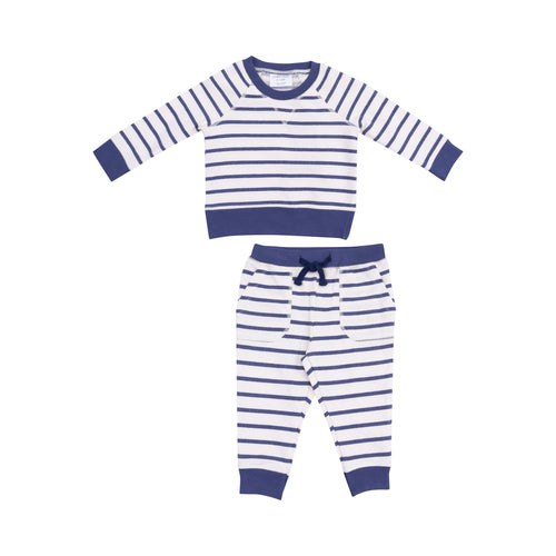 Navy Stripe French Terry Raglan Sweatshirt And Jogger Set