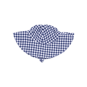 Navy Gingham Wide Brim Sunhat
