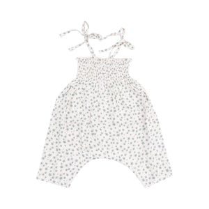 Jadeite Simple Floral Tie Strap Smocked Romper
